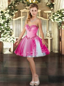 Hot Pink Prom Dresses Prom and Party with Beading Sweetheart Sleeveless Lace Up