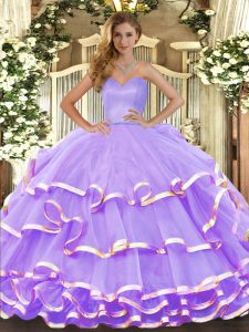 Organza Sweetheart Sleeveless Lace Up Ruffled Layers Quinceanera Dresses in Lavender