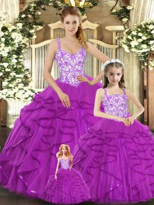 Sleeveless Lace Up Floor Length Beading and Ruffles Quinceanera Gowns