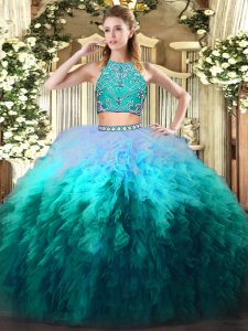 Multi-color Sleeveless Tulle Zipper Quinceanera Dresses for Military Ball and Sweet 16 and Quinceanera