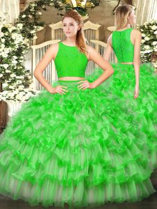Artistic Ruffled Layers 15 Quinceanera Dress Green Zipper Sleeveless Floor Length