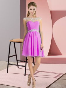 Lilac Cap Sleeves Chiffon Lace Up Evening Dress for Prom and Party