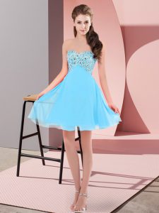 High End Aqua Blue Sweetheart Lace Up Beading Prom Gown Sleeveless