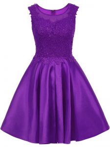 Free and Easy Mini Length Purple Dama Dress for Quinceanera Satin Sleeveless Lace