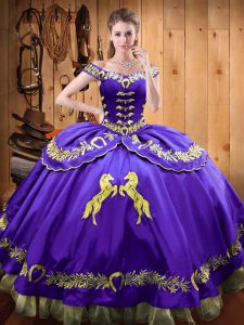 Sumptuous Eggplant Purple Sleeveless Floor Length Beading and Embroidery Lace Up Sweet 16 Dresses
