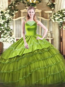 Beautiful Floor Length Olive Green 15th Birthday Dress Scoop Sleeveless Side Zipper
