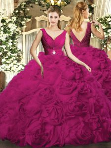 Fantastic Beading 15th Birthday Dress Fuchsia Backless Sleeveless Floor Length