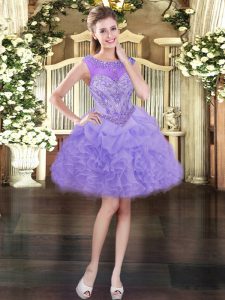 Sweet Lavender Scoop Neckline Beading and Ruffles and Pick Ups Dress for Prom Sleeveless Lace Up