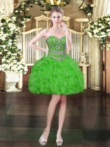 Discount Sweetheart Sleeveless Evening Dress Mini Length Beading and Ruffles Green Organza