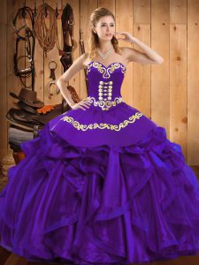 Sweetheart Sleeveless Organza Quinceanera Gown Embroidery and Ruffles Lace Up
