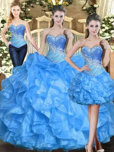 On Sale Ball Gowns Quinceanera Gowns Baby Blue Sweetheart Organza Sleeveless Floor Length Lace Up