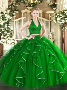 Charming Green Two Pieces Ruffles Sweet 16 Dresses Zipper Organza Sleeveless Floor Length