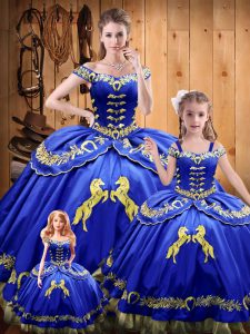 Discount Royal Blue Lace Up Vestidos de Quinceanera Beading and Embroidery Sleeveless Floor Length