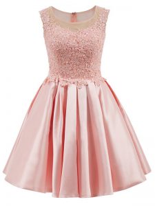 Fashionable Baby Pink Sleeveless Lace Mini Length Damas Dress