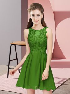 Sleeveless Chiffon Mini Length Zipper Damas Dress in Green with Appliques