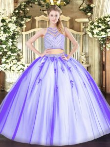 Floor Length Two Pieces Sleeveless Lavender Quinceanera Gown Zipper
