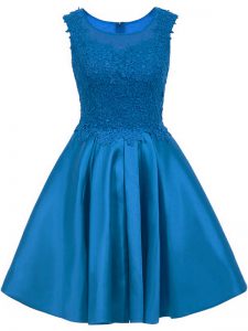 Blue Sleeveless Satin Zipper Dama Dress for Prom and Party