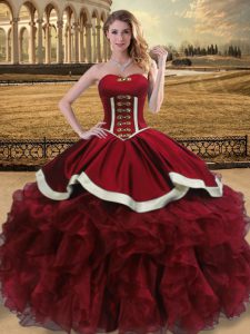 Decent Wine Red Sleeveless Beading and Ruffles Floor Length 15th Birthday Dress