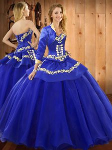 Ball Gowns Quinceanera Gowns Blue Sweetheart Tulle Sleeveless Floor Length Lace Up