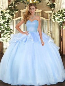 Affordable Floor Length Light Blue Sweet 16 Quinceanera Dress Organza Sleeveless Beading and Ruffles