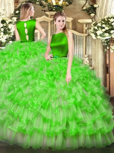 Floor Length Quinceanera Dress Organza Sleeveless Ruffled Layers