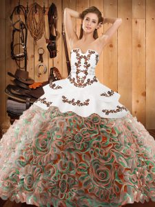Clearance Multi-color Strapless Lace Up Embroidery Sweet 16 Dresses Sweep Train Sleeveless