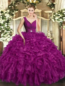 Sleeveless Backless Floor Length Beading and Ruffles Sweet 16 Dresses