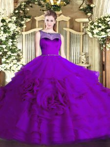 Scoop Sleeveless Organza Sweet 16 Quinceanera Dress Beading and Ruffled Layers Zipper