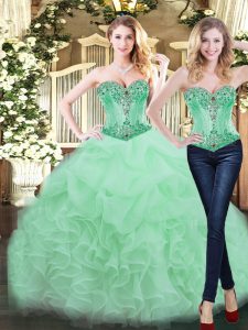 New Style Apple Green Lace Up Sweet 16 Quinceanera Dress Ruffles Sleeveless Floor Length