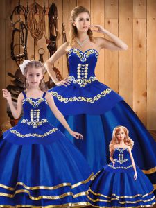Captivating Floor Length Lace Up Quinceanera Gowns Royal Blue for Military Ball and Sweet 16 and Quinceanera with Embroidery