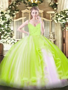 Amazing Yellow Green Zipper Vestidos de Quinceanera Ruffles Sleeveless Floor Length