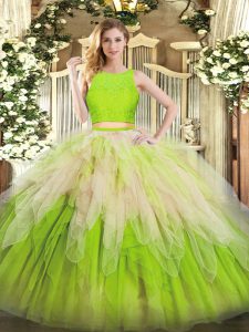 Sleeveless Lace and Ruffles Zipper Quinceanera Gown