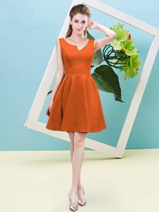 Glittering Orange Red A-line Asymmetric Sleeveless Satin Mini Length Zipper Ruching Quinceanera Court Dresses