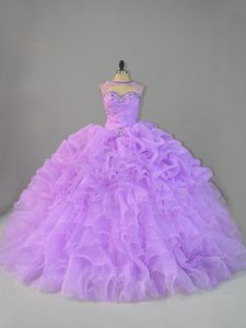 Lavender Scoop Neckline Beading and Ruffles 15 Quinceanera Dress Sleeveless Lace Up
