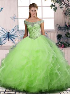 Noble Off The Shoulder Neckline Beading and Ruffles Vestidos de Quinceanera Sleeveless Lace Up