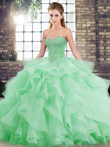 Wonderful Beading and Ruffles Quinceanera Dresses Green Lace Up Sleeveless Brush Train