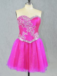 Extravagant Beading Evening Dress Fuchsia Lace Up Sleeveless Mini Length