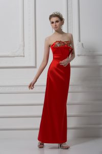 Nice Sweetheart Sleeveless Satin Prom Gown Beading and Appliques Lace Up