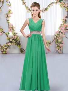 Graceful Turquoise V-neck Neckline Beading and Belt Quinceanera Court of Honor Dress Sleeveless Lace Up
