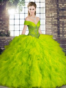 Dramatic Olive Green Sleeveless Tulle Lace Up Sweet 16 Quinceanera Dress for Military Ball and Sweet 16 and Quinceanera