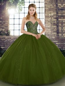 Adorable Olive Green 15th Birthday Dress Military Ball and Sweet 16 and Quinceanera with Beading Sweetheart Sleeveless Lace Up
