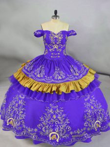 Affordable Embroidery Vestidos de Quinceanera Purple Lace Up Sleeveless Floor Length