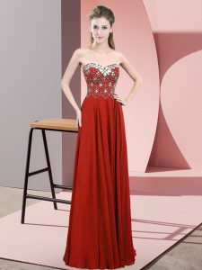 Hot Selling Floor Length Empire Sleeveless Rust Red Formal Dresses Zipper