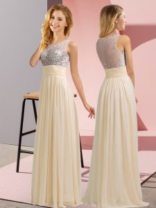 Champagne Vestidos de Damas Wedding Party with Beading Scoop Sleeveless Side Zipper