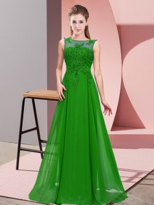 Perfect Green Sleeveless Floor Length Beading and Appliques Zipper Quinceanera Court of Honor Dress