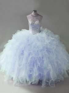 Custom Design Sleeveless Lace Up Floor Length Beading and Ruffles Sweet 16 Dresses