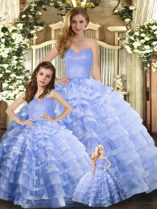 Organza Sleeveless Floor Length Sweet 16 Dress and Ruffled Layers