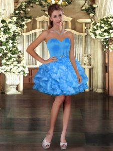 Baby Blue Ball Gowns Sweetheart Sleeveless Organza Mini Length Lace Up Ruffles Homecoming Dress