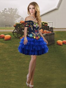 Exquisite Royal Blue Prom and Party with Embroidery and Ruffled Layers Off The Shoulder Sleeveless Lace Up