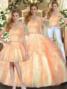 Discount Orange Quinceanera Gown Military Ball and Sweet 16 and Quinceanera with Beading and Ruffles Sweetheart Sleeveless Lace Up